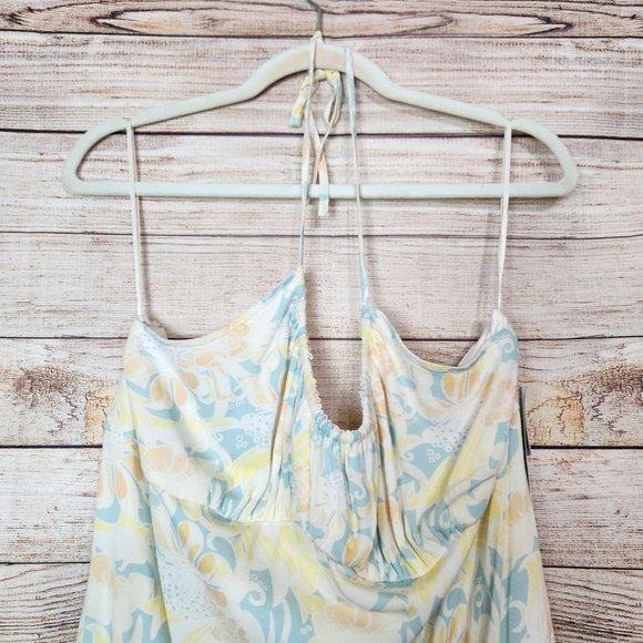 NWT BP Nordstrom Floral Halter Dress  Teal Ivory Zel Floral Size XL - Picture 2 of 14
